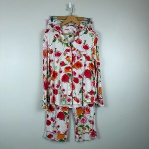 The Cat's Pajamas Floral Pima Knit Long Sleeve Pant Set Women's Size Large